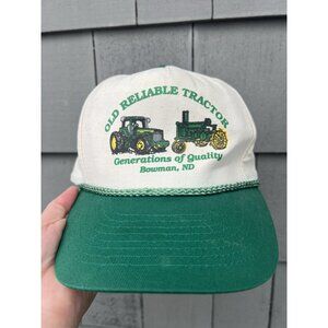 Vintage 80s Old Reliable Tractor Bowman North Dakota green canvas trucker hat